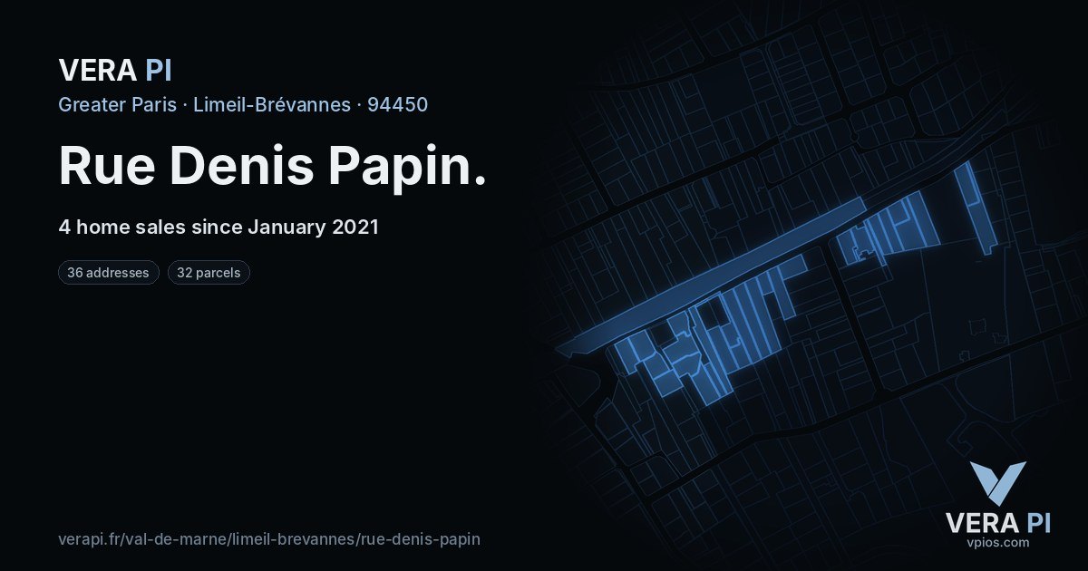 Rue Denis Papin, Limeil-Brévannes at night – every parcel coloured by the prices around it, the street's own parcels lit