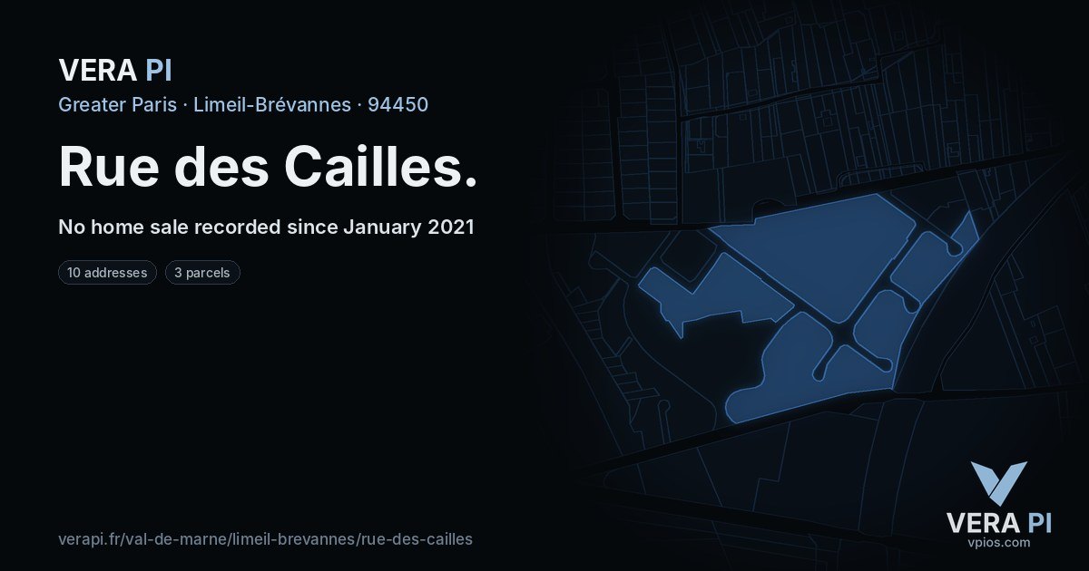 Rue des Cailles, Limeil-Brévannes at night – every parcel coloured by the prices around it, the street's own parcels lit
