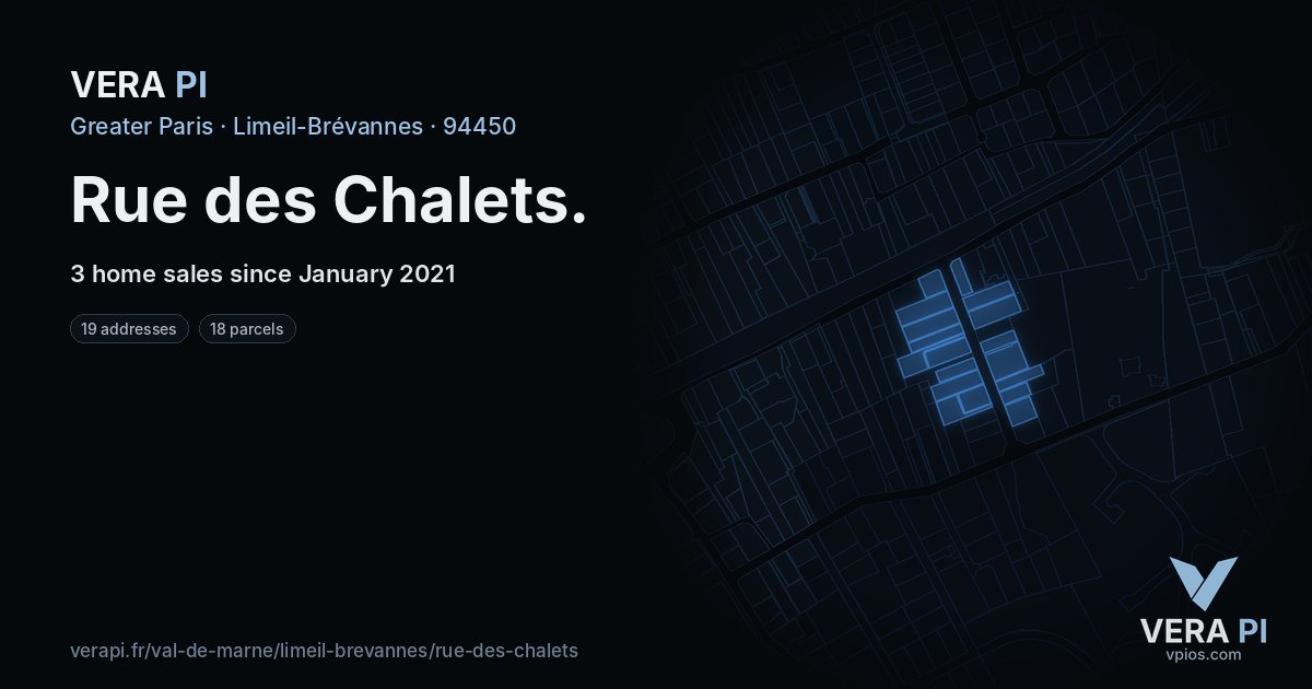Rue des Chalets, Limeil-Brévannes at night – every parcel coloured by the prices around it, the street's own parcels lit