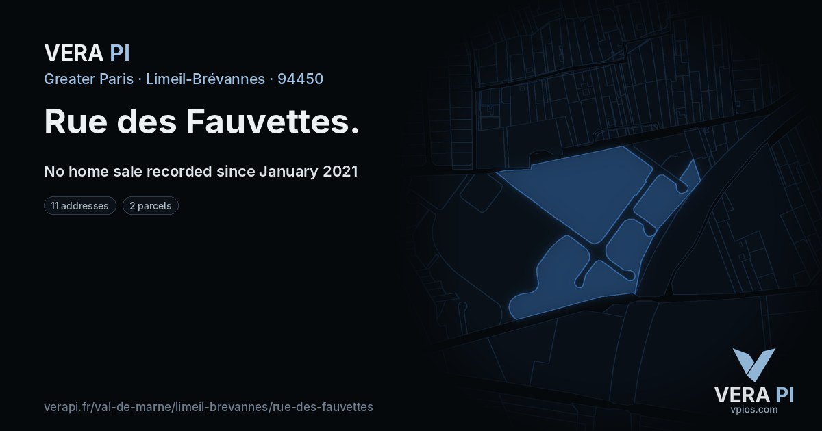 Rue des Fauvettes, Limeil-Brévannes at night – every parcel coloured by the prices around it, the street's own parcels lit
