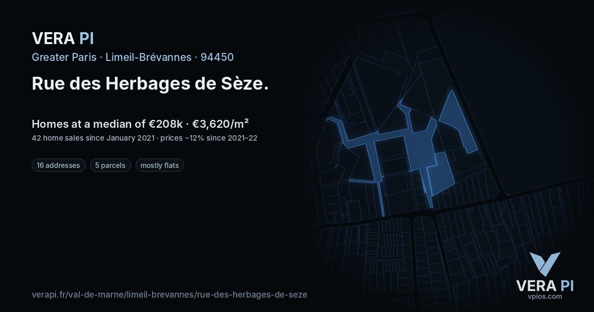 Rue des Herbages de Sèze, Limeil-Brévannes at night – every parcel coloured by the prices around it, the street's own parcels lit