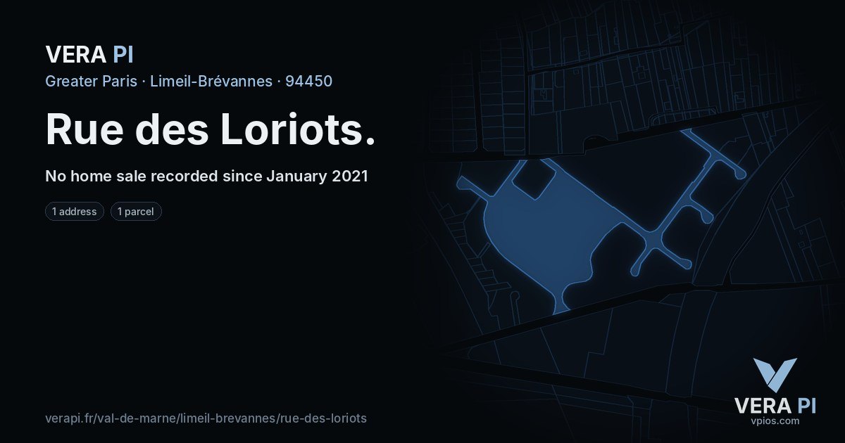 Rue des Loriots, Limeil-Brévannes at night – every parcel coloured by the prices around it, the street's own parcels lit