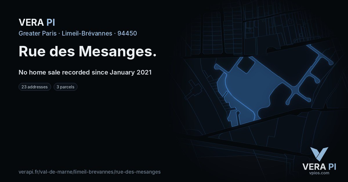 Rue des Mesanges, Limeil-Brévannes at night – every parcel coloured by the prices around it, the street's own parcels lit