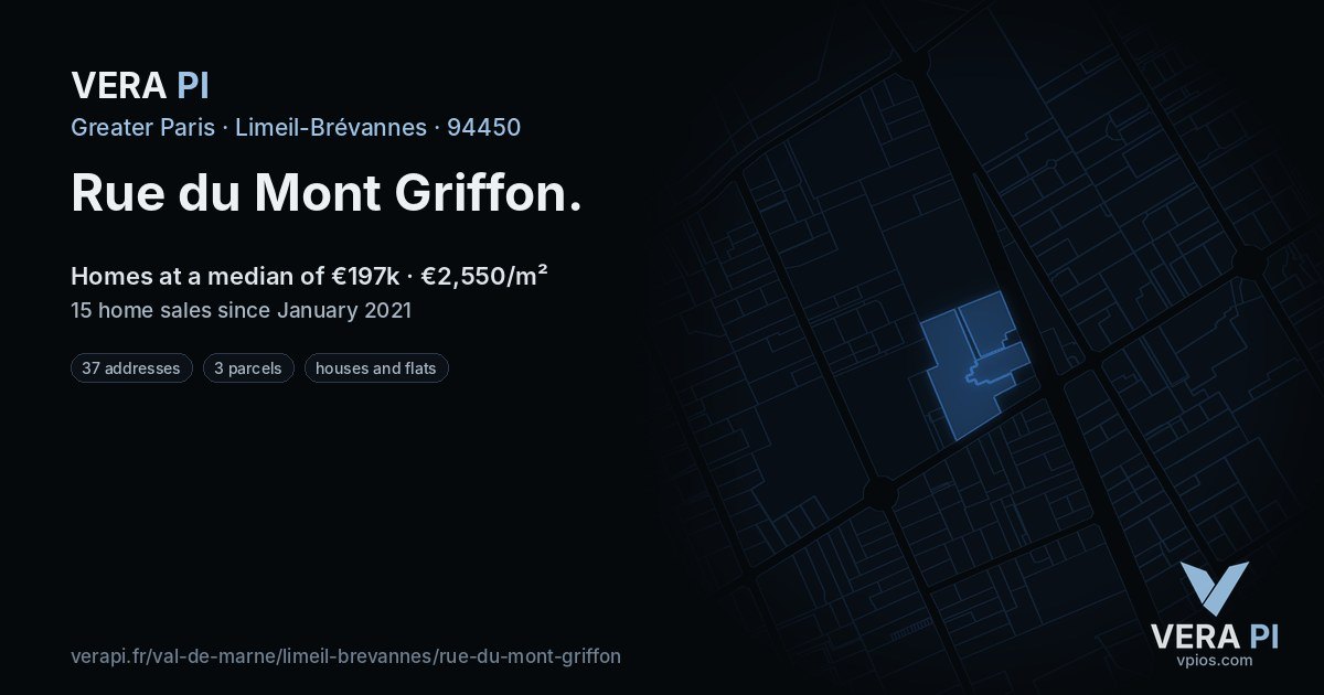 Rue du Mont Griffon, Limeil-Brévannes at night – every parcel coloured by the prices around it, the street's own parcels lit