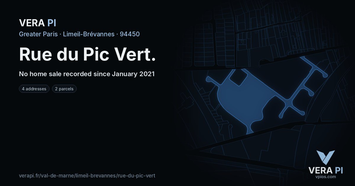 Rue du Pic Vert, Limeil-Brévannes at night – every parcel coloured by the prices around it, the street's own parcels lit
