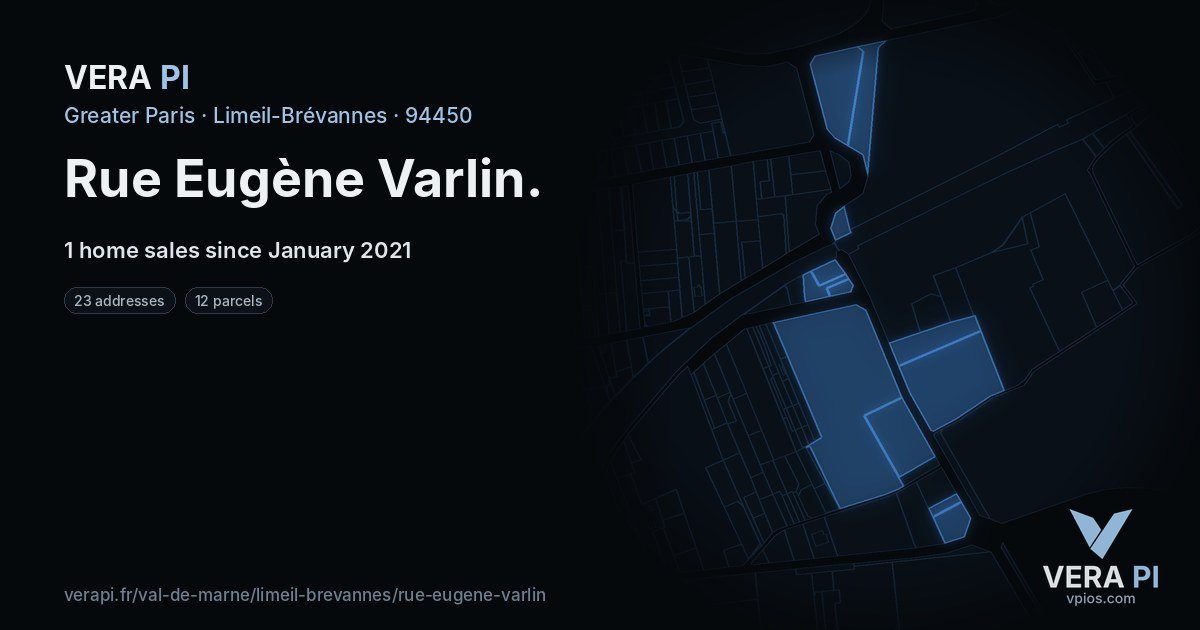 Rue Eugène Varlin, Limeil-Brévannes at night – every parcel coloured by the prices around it, the street's own parcels lit