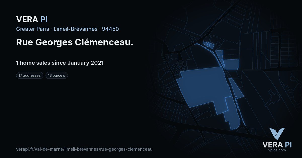 Rue Georges Clémenceau, Limeil-Brévannes at night – every parcel coloured by the prices around it, the street's own parcels lit