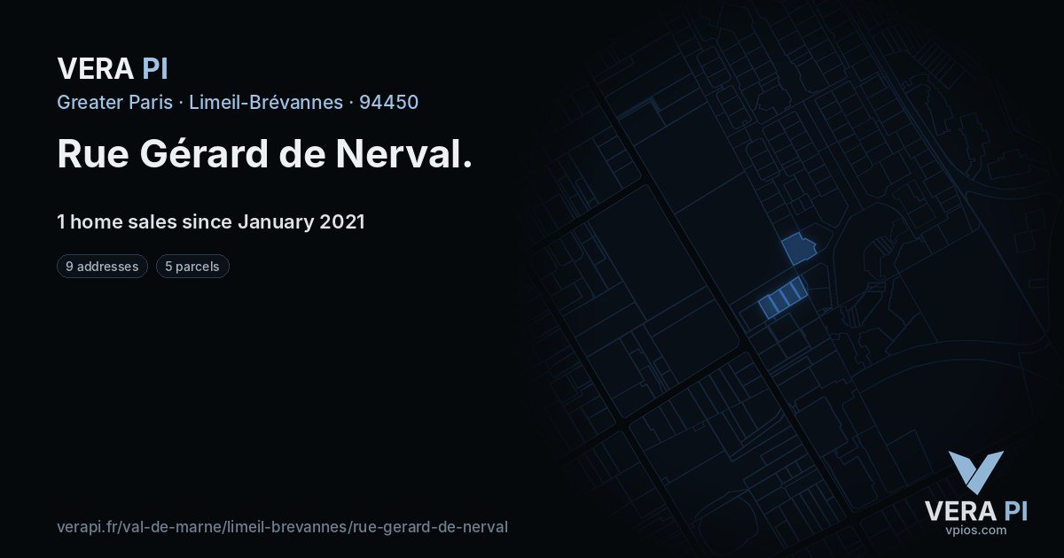 Rue Gérard de Nerval, Limeil-Brévannes at night – every parcel coloured by the prices around it, the street's own parcels lit
