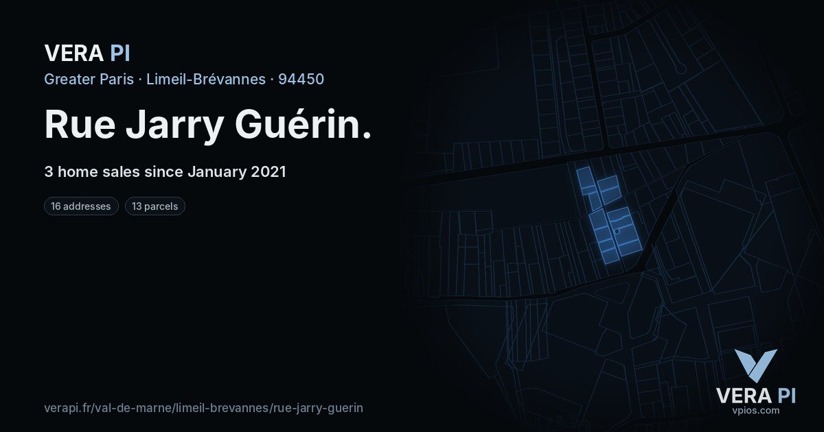Rue Jarry Guérin, Limeil-Brévannes at night – every parcel coloured by the prices around it, the street's own parcels lit