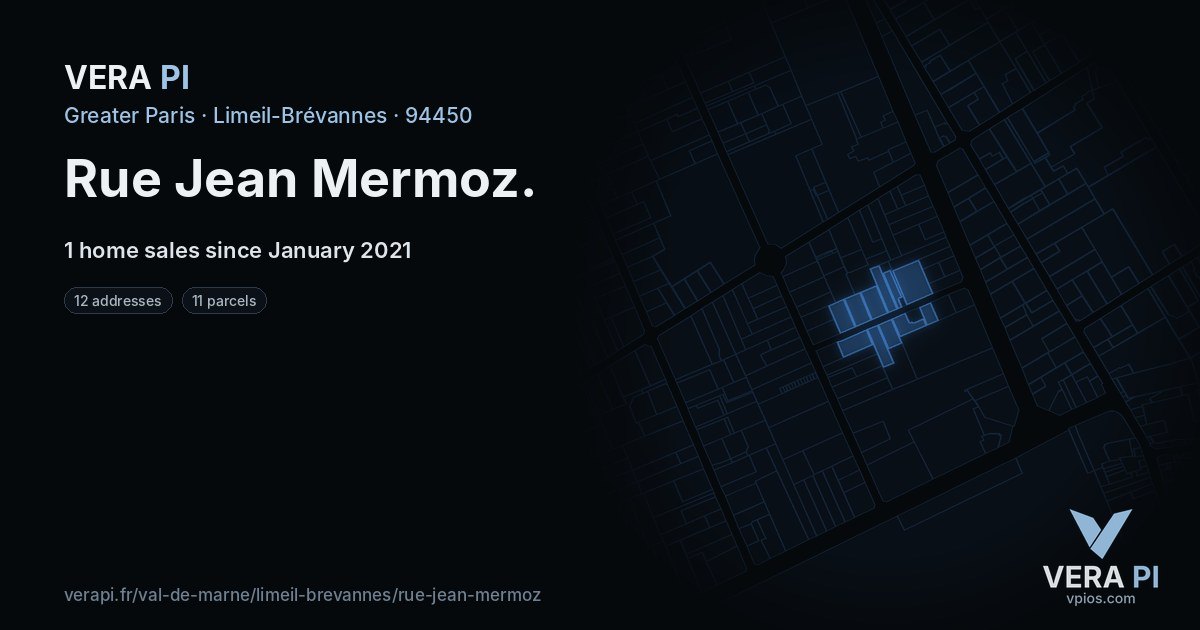 Rue Jean Mermoz, Limeil-Brévannes at night – every parcel coloured by the prices around it, the street's own parcels lit