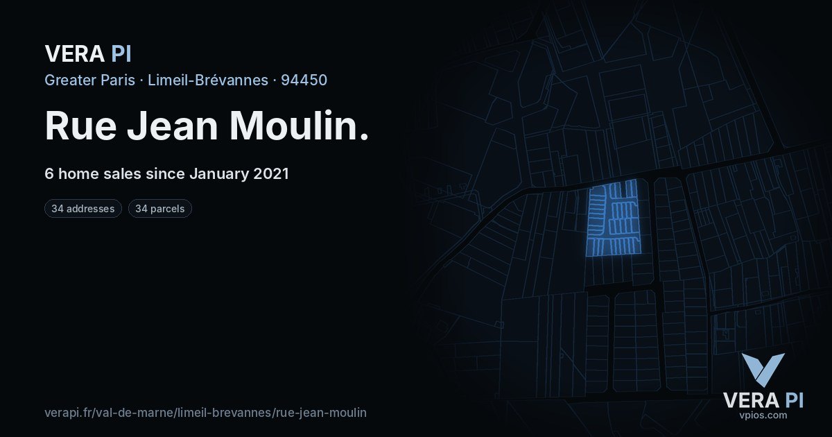 Rue Jean Moulin, Limeil-Brévannes at night – every parcel coloured by the prices around it, the street's own parcels lit