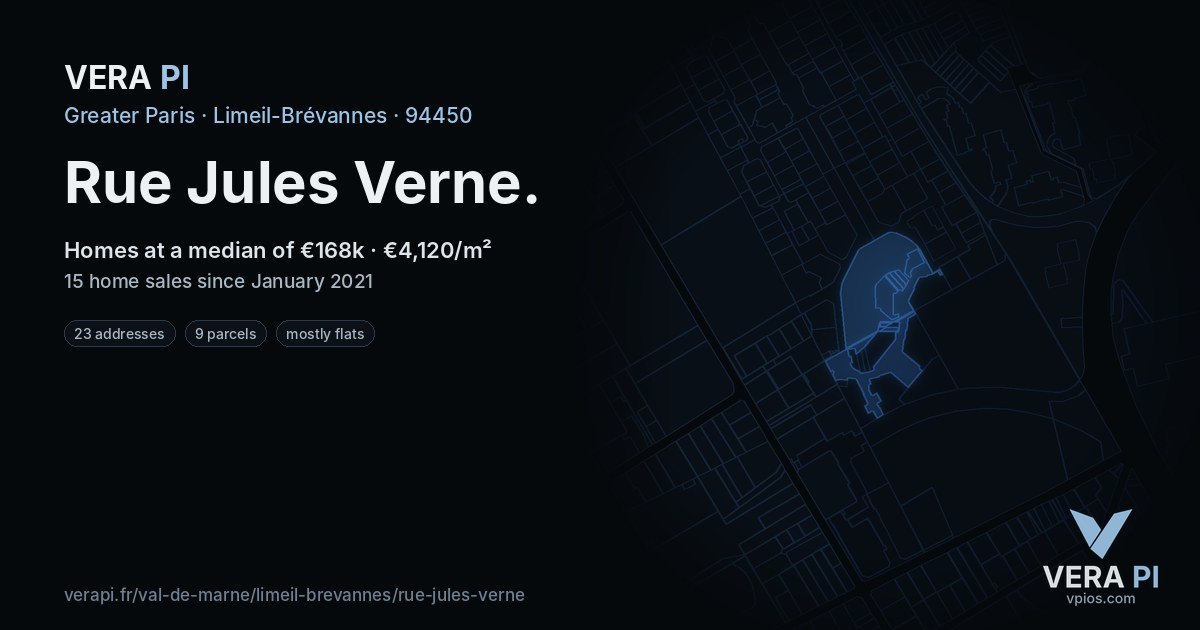 Rue Jules Verne, Limeil-Brévannes at night – every parcel coloured by the prices around it, the street's own parcels lit