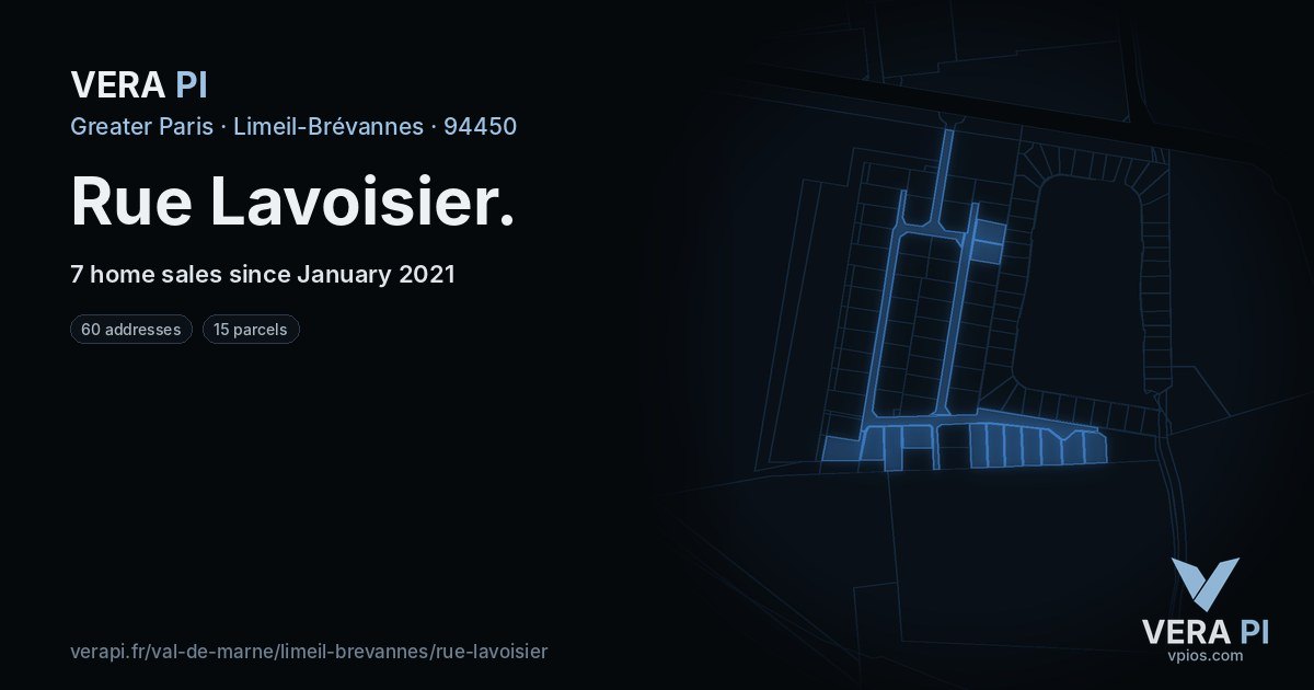 Rue Lavoisier, Limeil-Brévannes at night – every parcel coloured by the prices around it, the street's own parcels lit