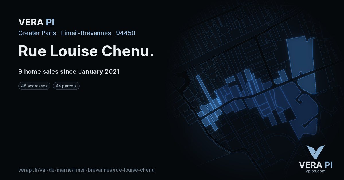 Rue Louise Chenu, Limeil-Brévannes at night – every parcel coloured by the prices around it, the street's own parcels lit