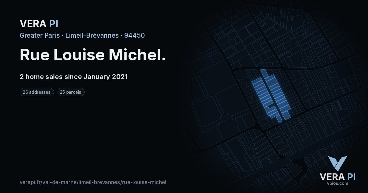 Rue Louise Michel, Limeil-Brévannes at night – every parcel coloured by the prices around it, the street's own parcels lit