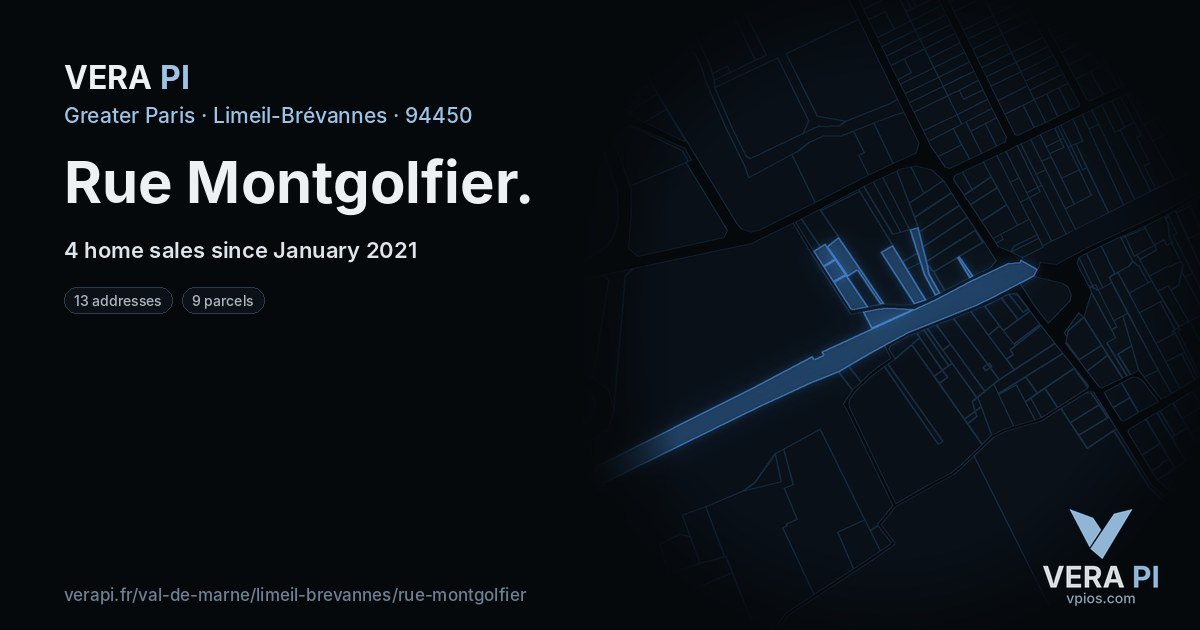 Rue Montgolfier, Limeil-Brévannes at night – every parcel coloured by the prices around it, the street's own parcels lit