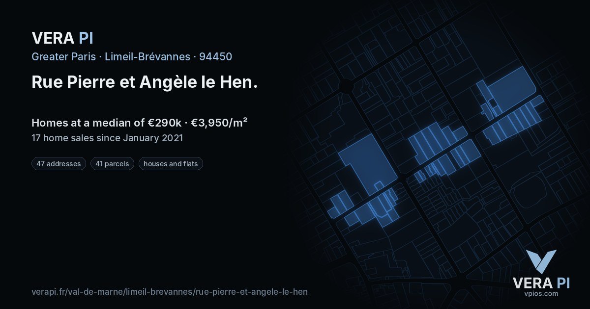 Rue Pierre et Angèle le Hen, Limeil-Brévannes at night – every parcel coloured by the prices around it, the street's own parcels lit