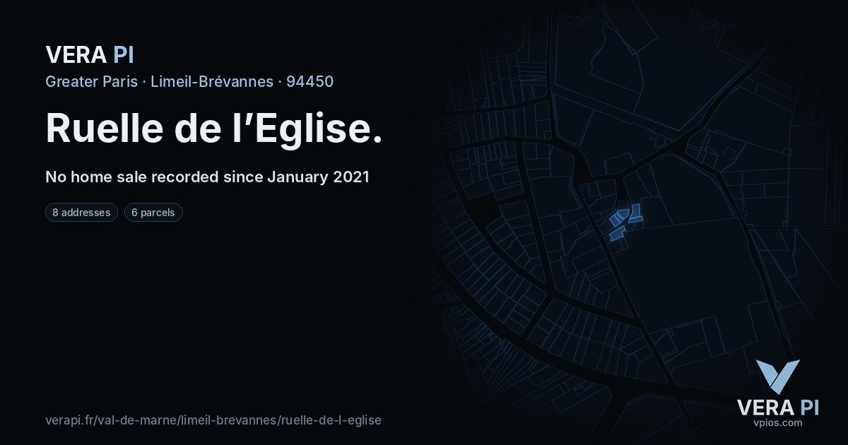 Ruelle de l’Eglise, Limeil-Brévannes at night – every parcel coloured by the prices around it, the street's own parcels lit