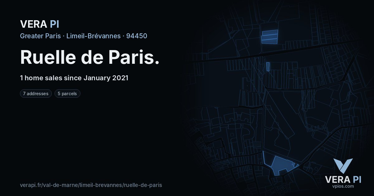 Ruelle de Paris, Limeil-Brévannes at night – every parcel coloured by the prices around it, the street's own parcels lit