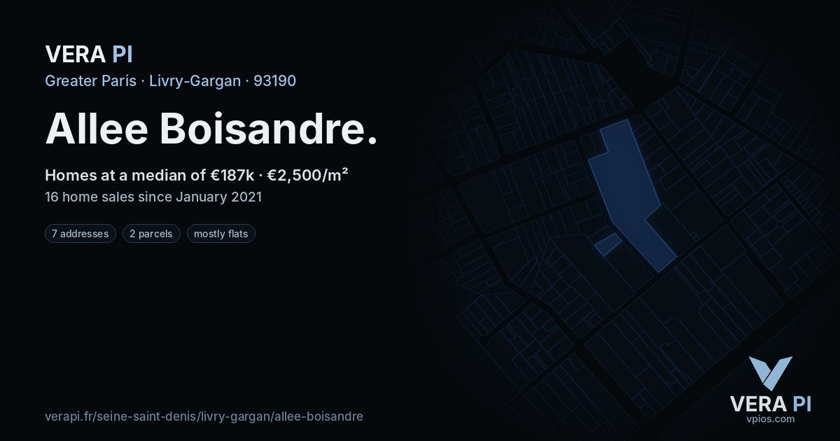 Allee Boisandre, Livry-Gargan at night – every parcel coloured by the prices around it, the street's own parcels lit