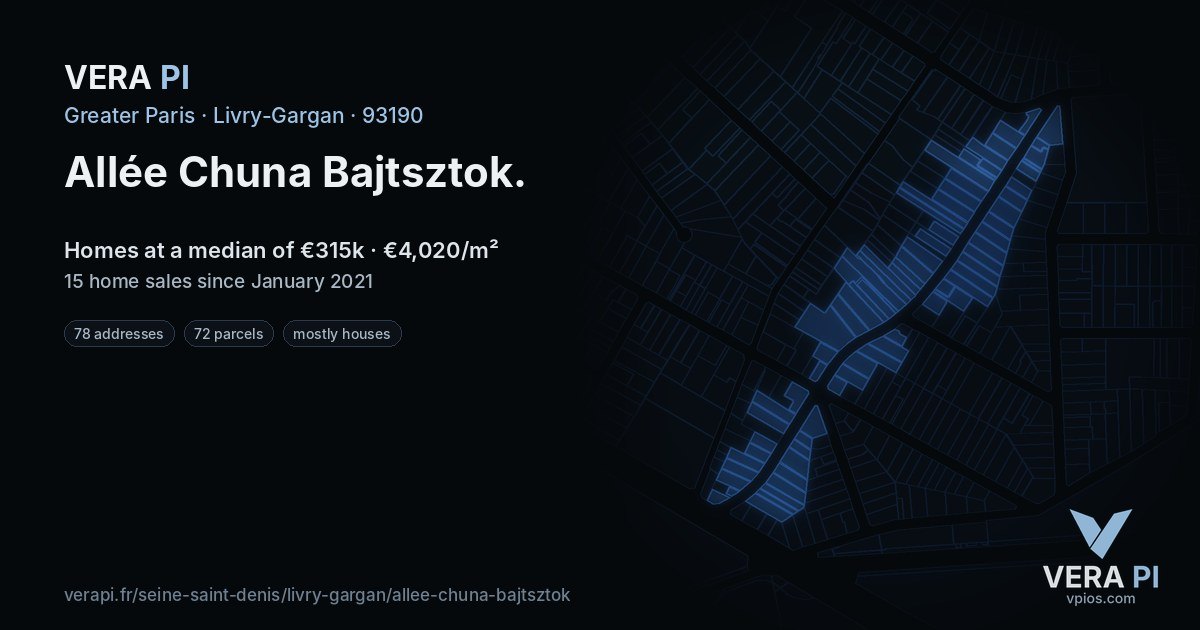 Allée Chuna Bajtsztok, Livry-Gargan at night – every parcel coloured by the prices around it, the street's own parcels lit