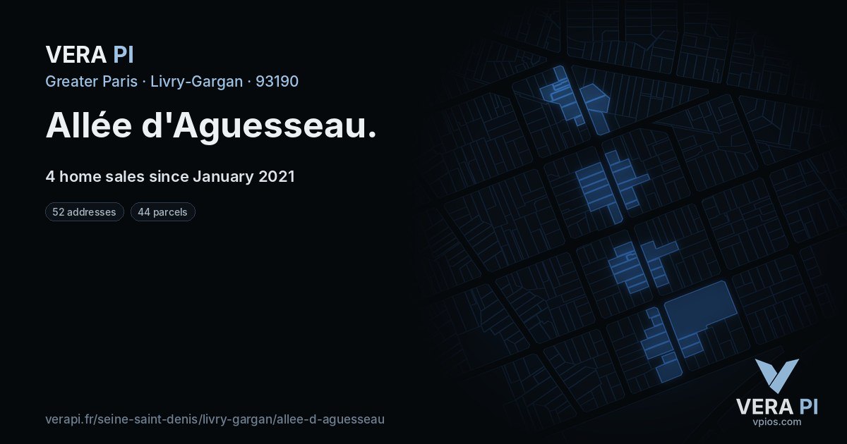 Allée d'Aguesseau, Livry-Gargan at night – every parcel coloured by the prices around it, the street's own parcels lit