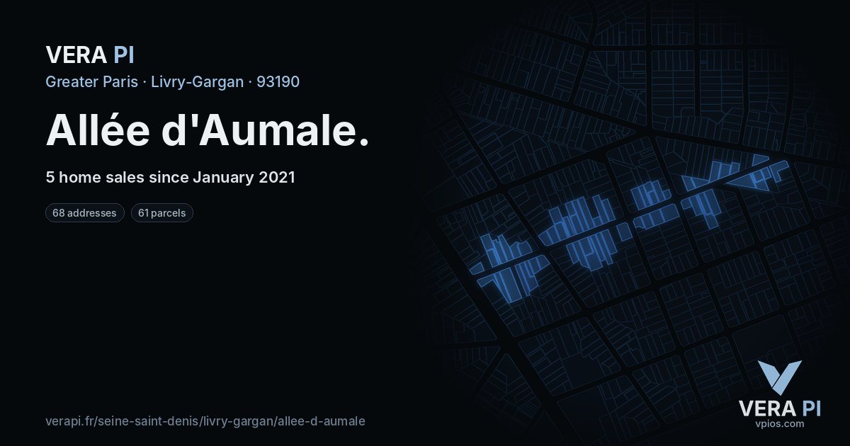 Allée d'Aumale, Livry-Gargan at night – every parcel coloured by the prices around it, the street's own parcels lit