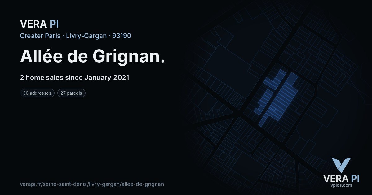 Allée de Grignan, Livry-Gargan at night – every parcel coloured by the prices around it, the street's own parcels lit