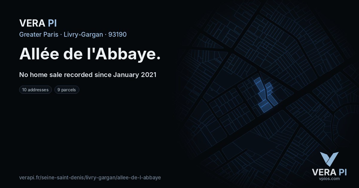 Allée de l'Abbaye, Livry-Gargan at night – every parcel coloured by the prices around it, the street's own parcels lit