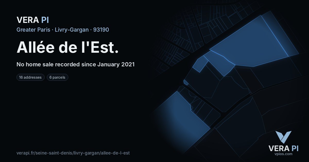 Allée de l'Est, Livry-Gargan at night – every parcel coloured by the prices around it, the street's own parcels lit