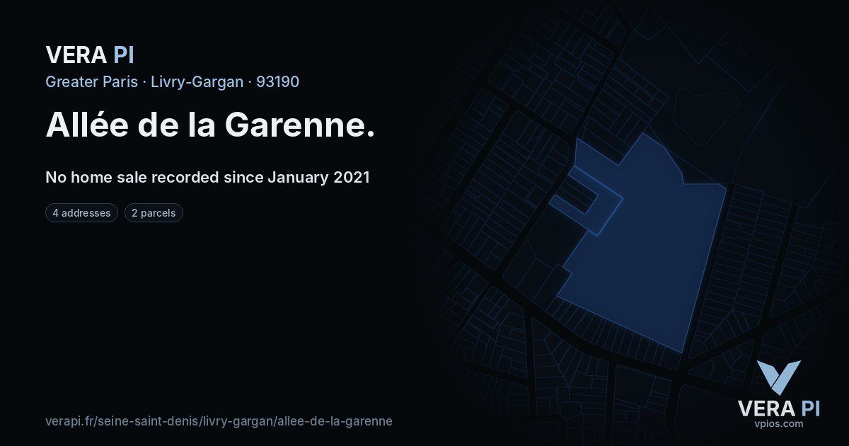 Allée de la Garenne, Livry-Gargan at night – every parcel coloured by the prices around it, the street's own parcels lit
