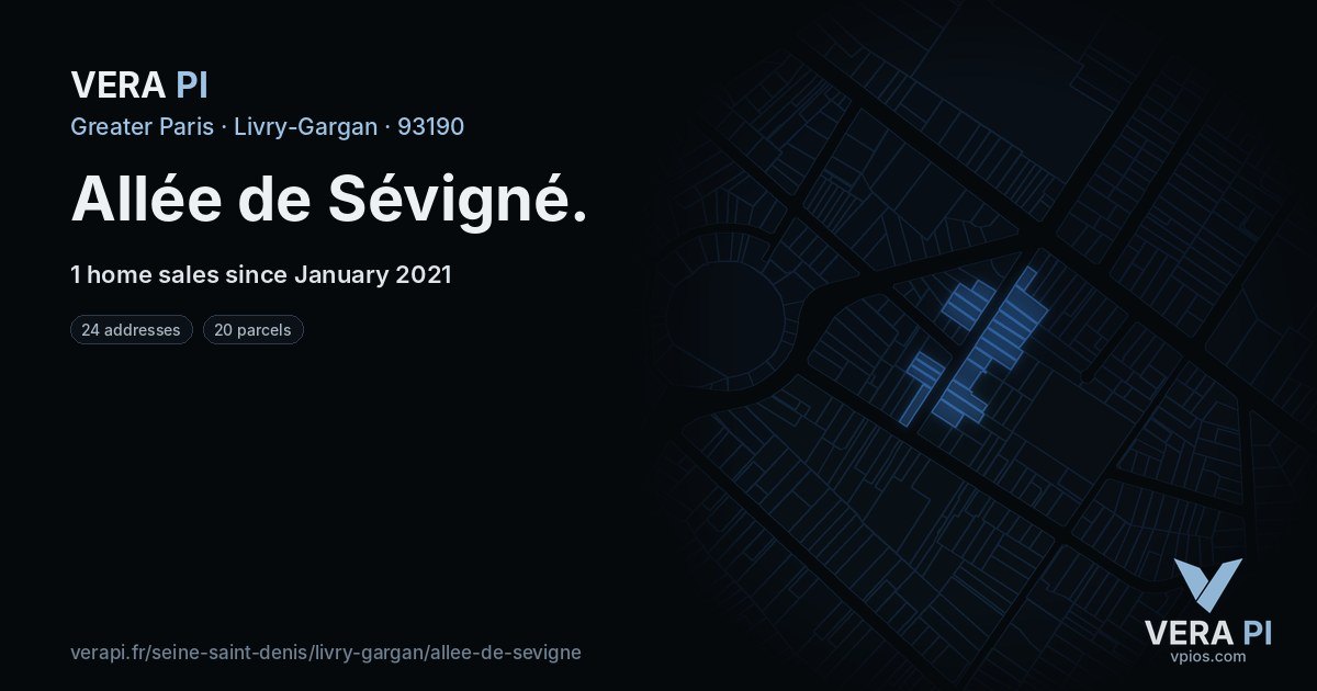 Allée de Sévigné, Livry-Gargan at night – every parcel coloured by the prices around it, the street's own parcels lit