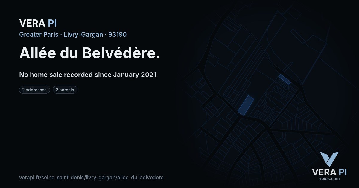Allée du Belvédère, Livry-Gargan at night – every parcel coloured by the prices around it, the street's own parcels lit