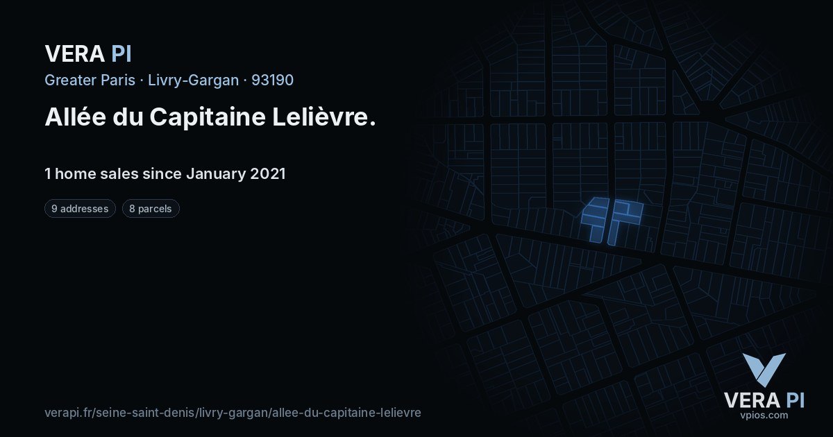 Allée du Capitaine Lelièvre, Livry-Gargan at night – every parcel coloured by the prices around it, the street's own parcels lit