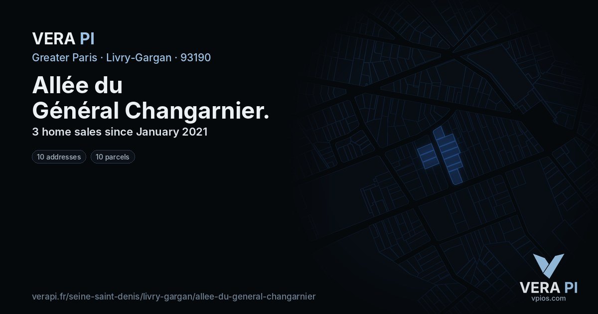 Allée du Général Changarnier, Livry-Gargan at night – every parcel coloured by the prices around it, the street's own parcels lit