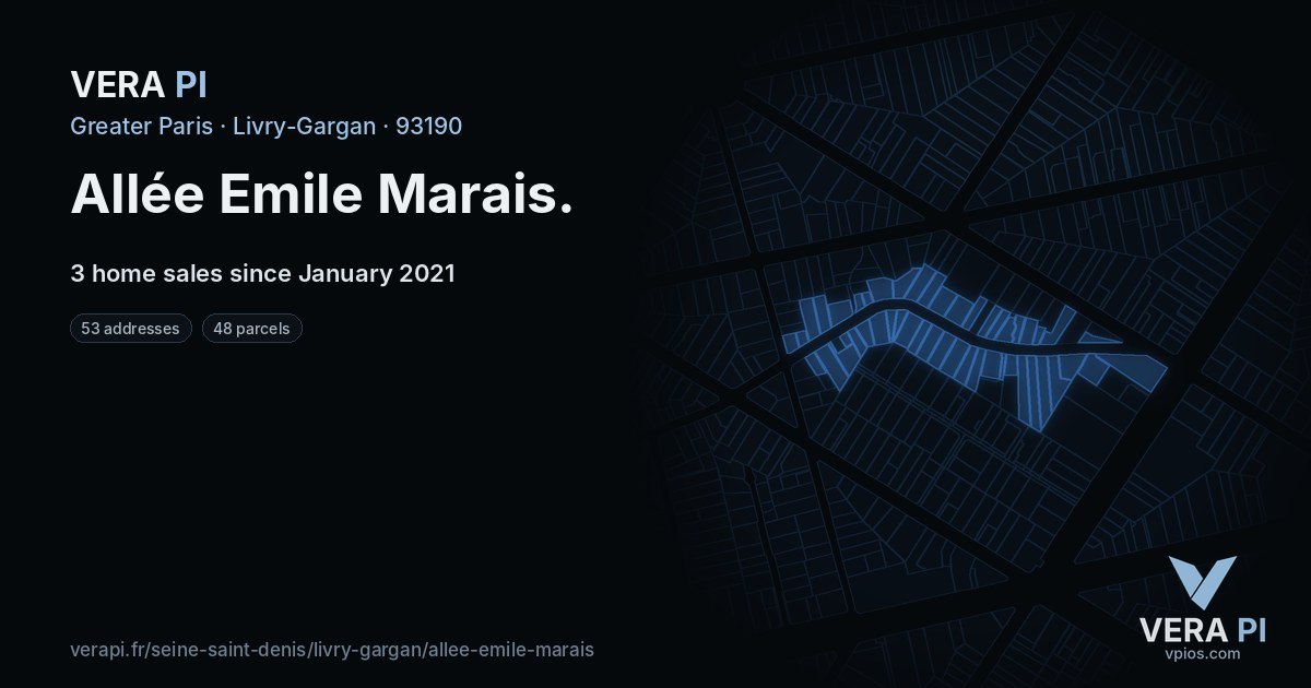 Allée Emile Marais, Livry-Gargan at night – every parcel coloured by the prices around it, the street's own parcels lit