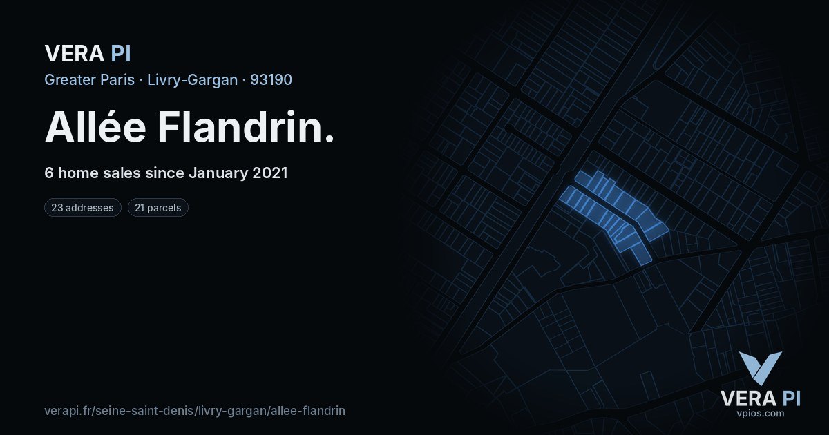 Allée Flandrin, Livry-Gargan at night – every parcel coloured by the prices around it, the street's own parcels lit