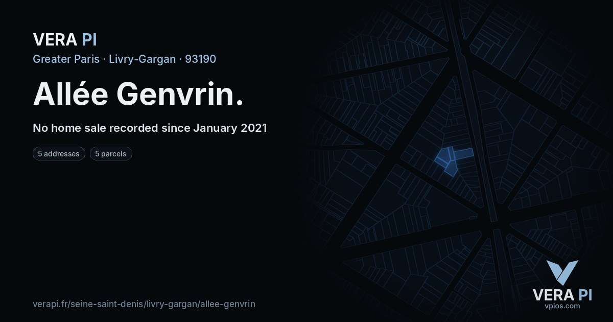 Allée Genvrin, Livry-Gargan at night – every parcel coloured by the prices around it, the street's own parcels lit