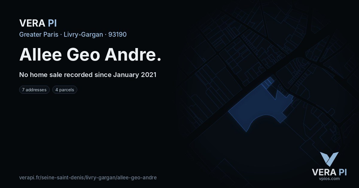 Allee Geo Andre, Livry-Gargan at night – every parcel coloured by the prices around it, the street's own parcels lit