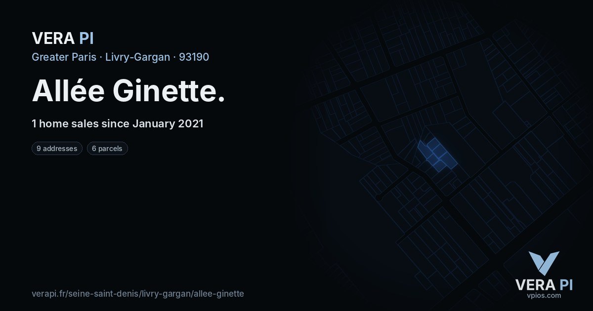 Allée Ginette, Livry-Gargan at night – every parcel coloured by the prices around it, the street's own parcels lit