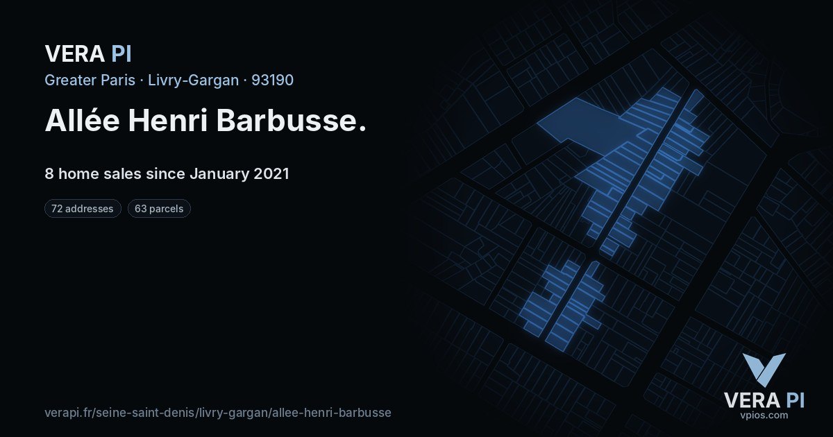 Allée Henri Barbusse, Livry-Gargan at night – every parcel coloured by the prices around it, the street's own parcels lit