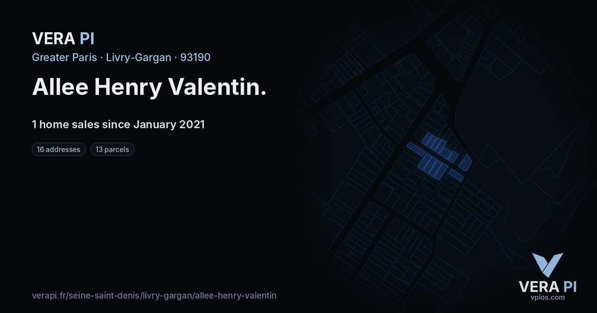 Allee Henry Valentin, Livry-Gargan at night – every parcel coloured by the prices around it, the street's own parcels lit