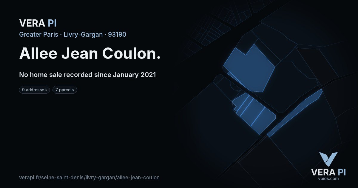 Allee Jean Coulon, Livry-Gargan at night – every parcel coloured by the prices around it, the street's own parcels lit