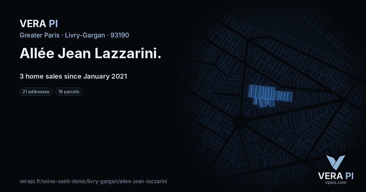 Allée Jean Lazzarini, Livry-Gargan at night – every parcel coloured by the prices around it, the street's own parcels lit