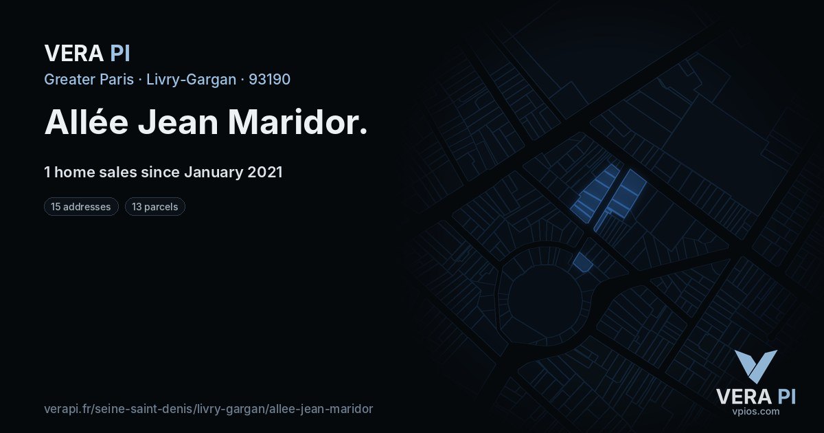 Allée Jean Maridor, Livry-Gargan at night – every parcel coloured by the prices around it, the street's own parcels lit