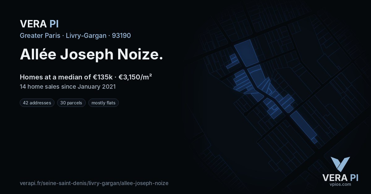 Allée Joseph Noize, Livry-Gargan at night – every parcel coloured by the prices around it, the street's own parcels lit