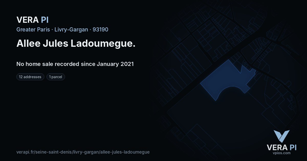 Allee Jules Ladoumegue, Livry-Gargan at night – every parcel coloured by the prices around it, the street's own parcels lit