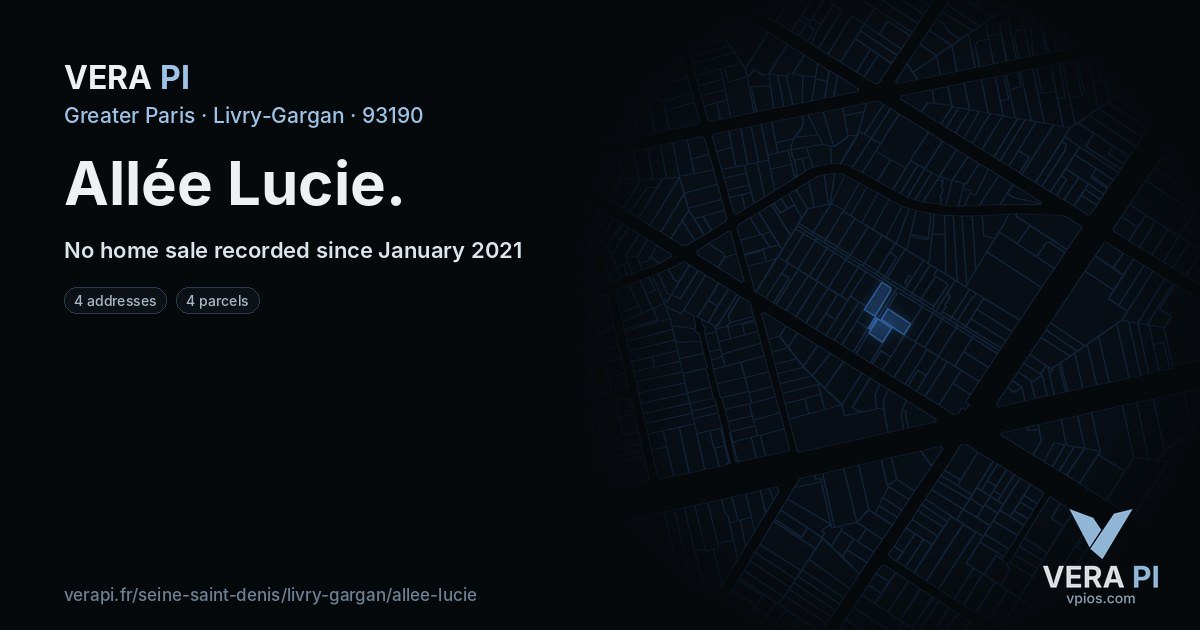 Allée Lucie, Livry-Gargan at night – every parcel coloured by the prices around it, the street's own parcels lit