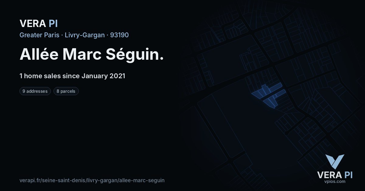 Allée Marc Séguin, Livry-Gargan at night – every parcel coloured by the prices around it, the street's own parcels lit