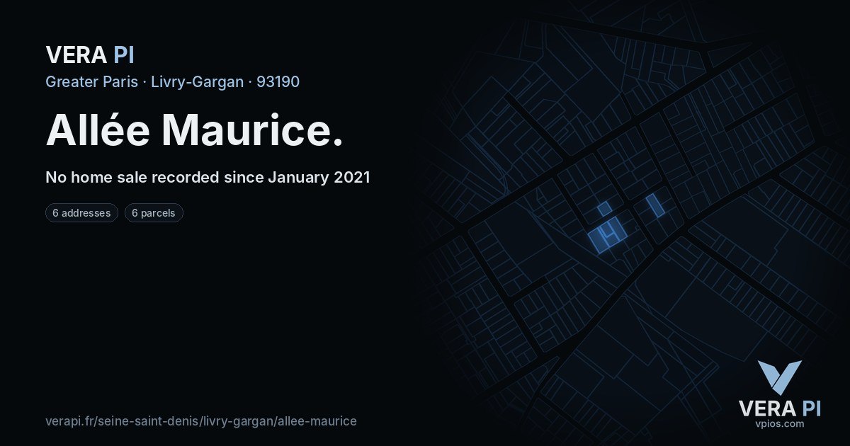 Allée Maurice, Livry-Gargan at night – every parcel coloured by the prices around it, the street's own parcels lit